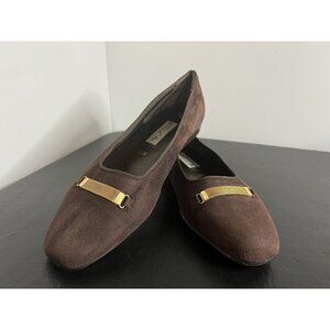 Unisa Brown Suede Loafers Flats With Gold Accent Size 8.5B
